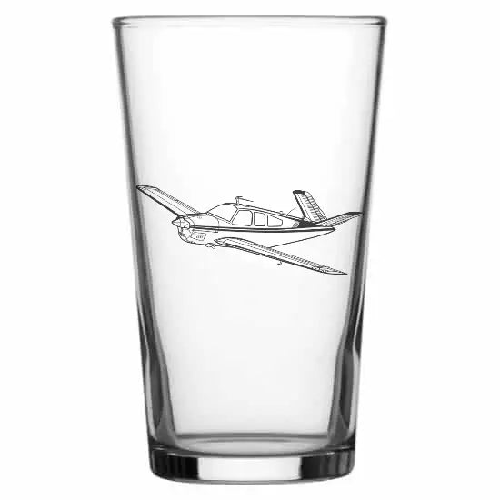 Beechcraft V tail bonanza aircraft Beer glass – digital engraving mockup / engraving preview