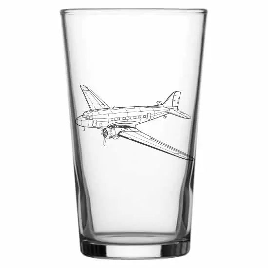 Vintage Douglas DC3 Aircraft Beer glass – digital engraving mockup / engraving preview