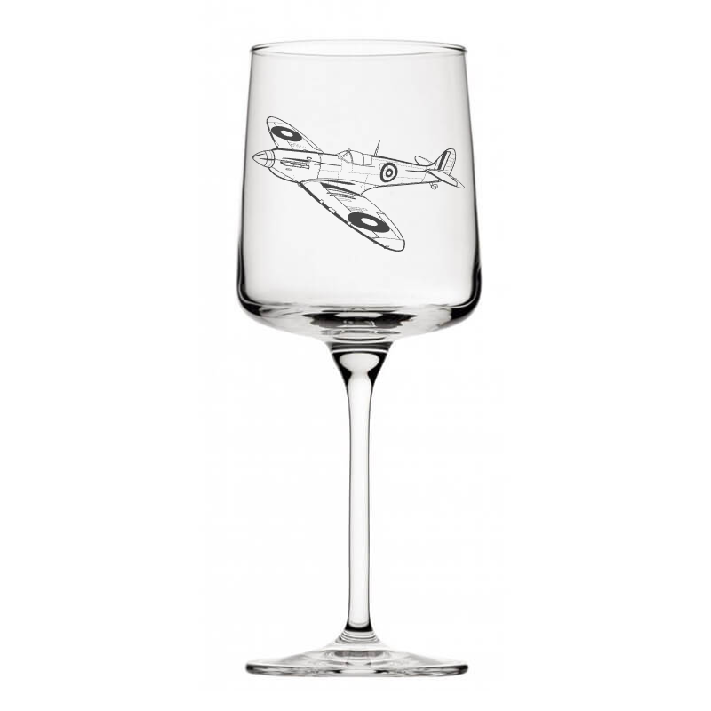 supermarine spitfire aircraft wine glass digital engraving mockup / engraving preview