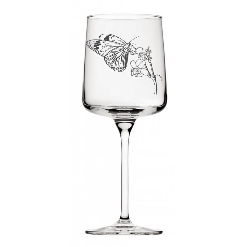 butterfly and plant wine glass digital engraving mockup / engraving preview