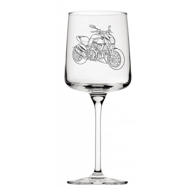 ducati diavel motorcycle wine glass digital engraving mockup / engraving preview