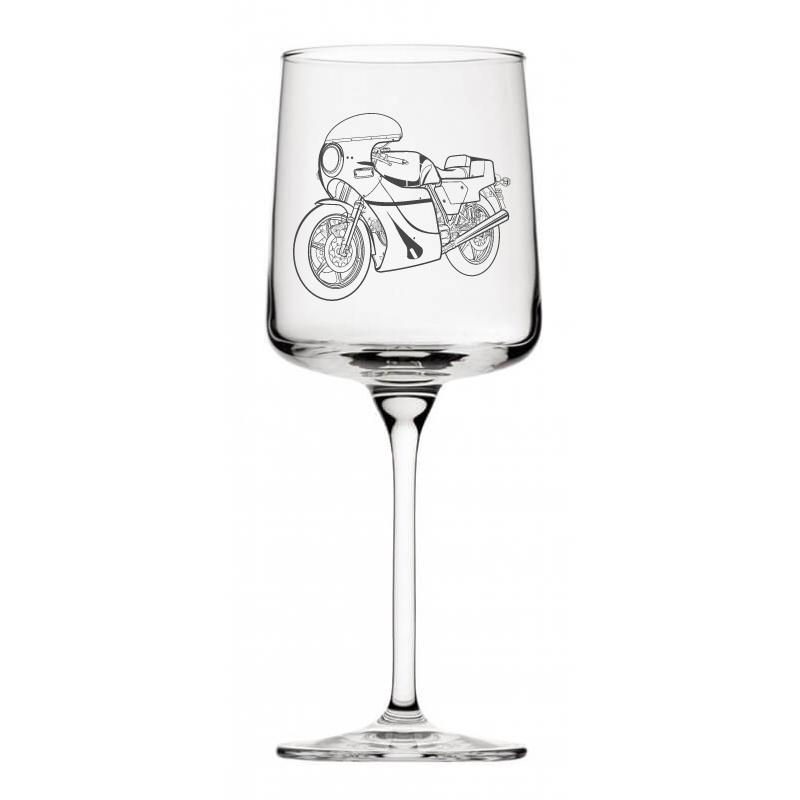 duc mike hailwood motorcycle wine glass digital engraving mockup / engraving preview