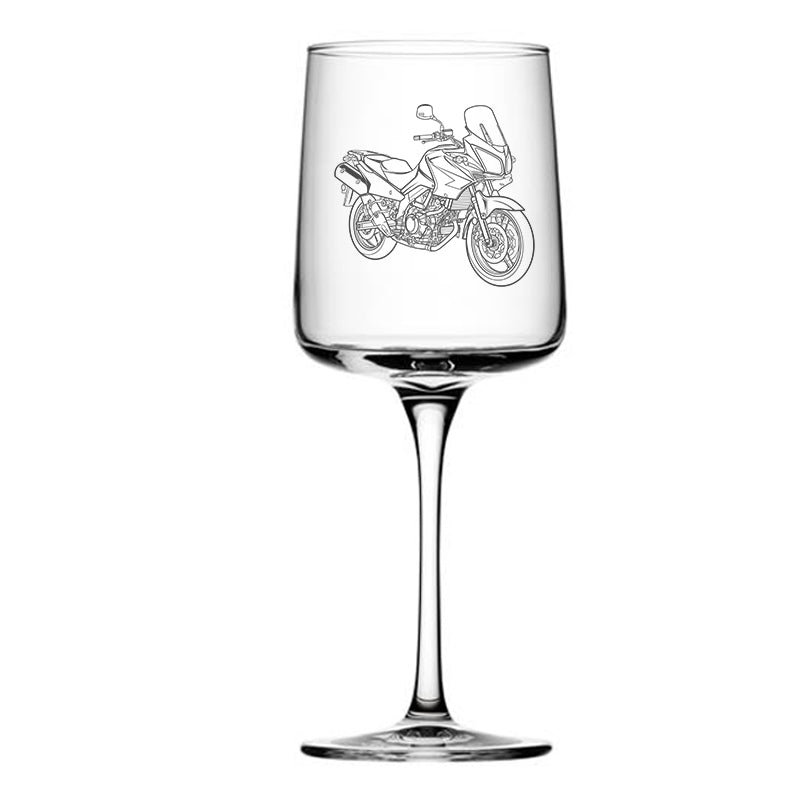 suz vstrom dl650 motorcycle wine glass digital engraving mockup / engraving preview