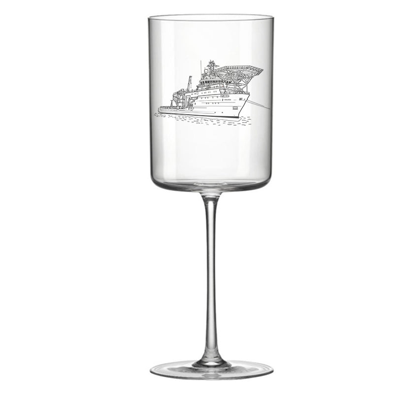 deep sea resear nautical wine glass digital engraving mockup / engraving preview