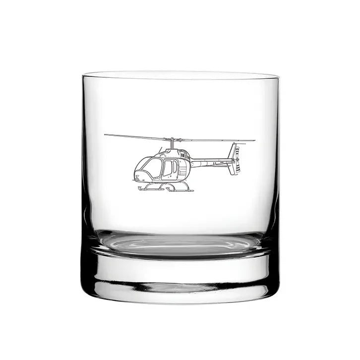 Bell 505 Jet Ranger X Helicopter glass tumbler – digital engraving mockup / engraving preview