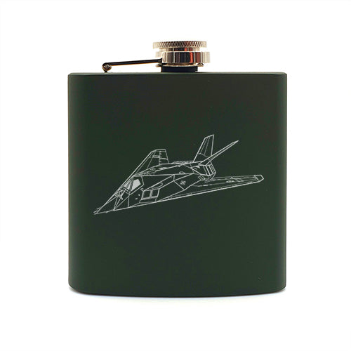 f117 nighthawk aircraft hip flask digital engraving mockup / engraving preview
