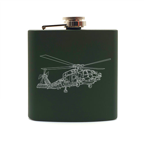 sh60 seahawk helicopter hip flask digital engraving mockup / engraving preview