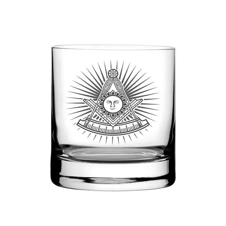 Masonic Face with Starburst glass tumbler – digital engraving mockup / engraving preview