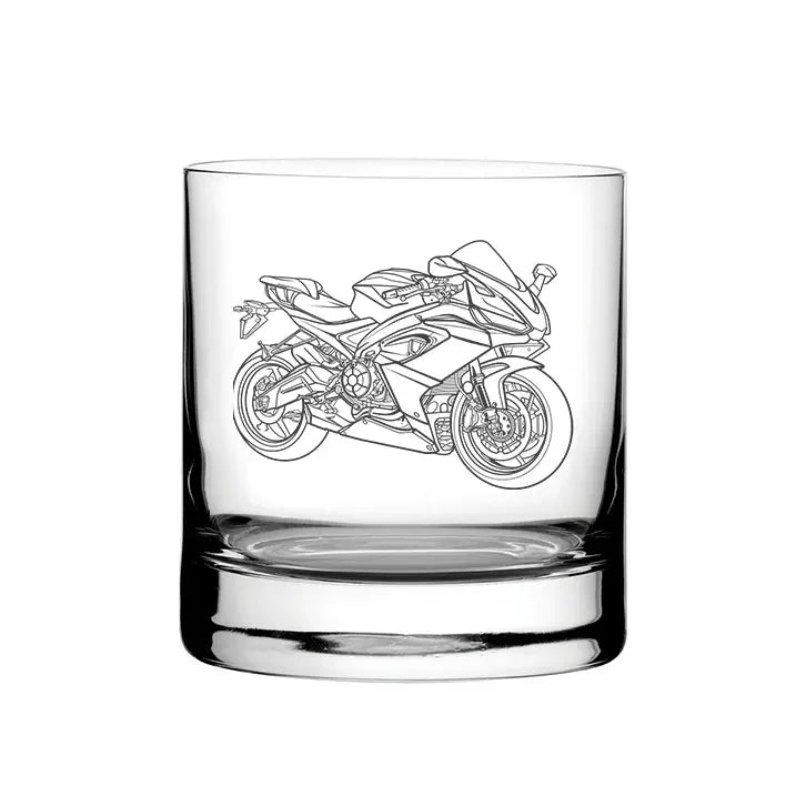 Apri RS660 Motorcycle glass tumbler – digital engraving mockup / engraving preview