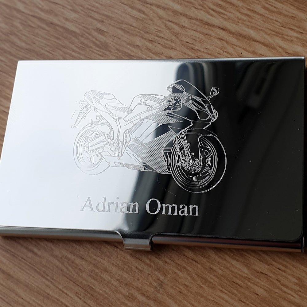 Motorcycle Scooter Moped Themed Business Card Holder and Wallet Selection - Giftware Engraved