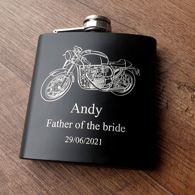 Motorcycle Scooter Moped Themed Hip Flask Selection | Giftware Engraved