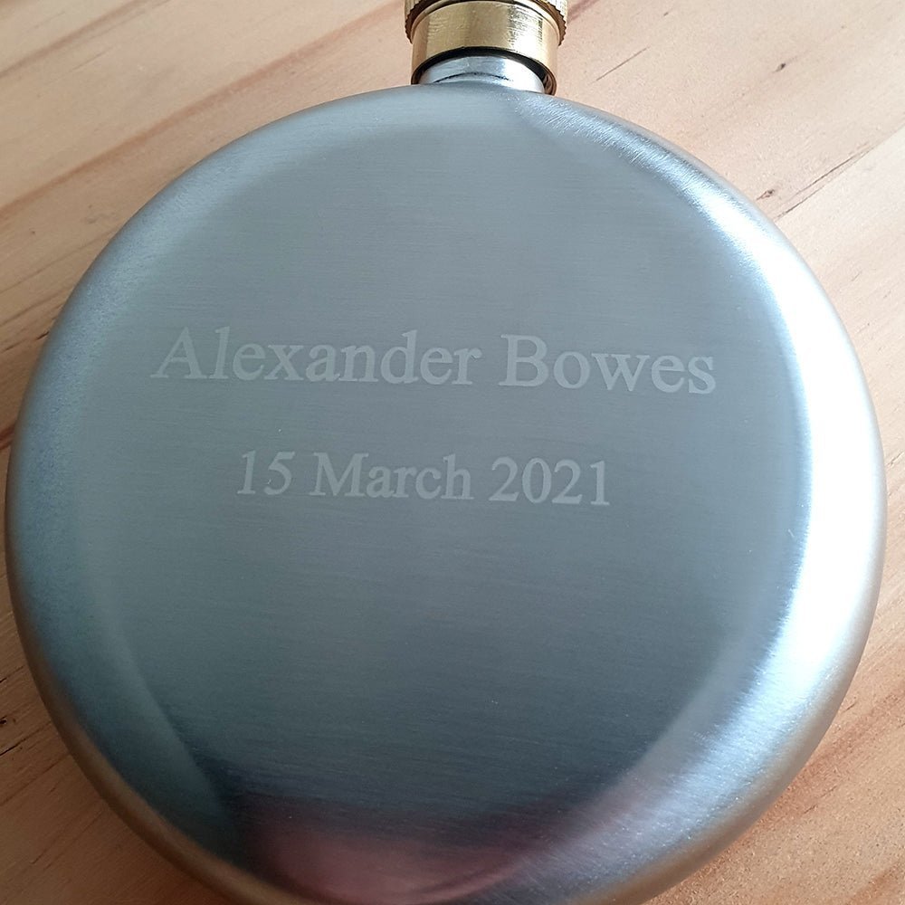 Personalised 5oz Round Gold Porthole Hip Flask | Giftware Engraved