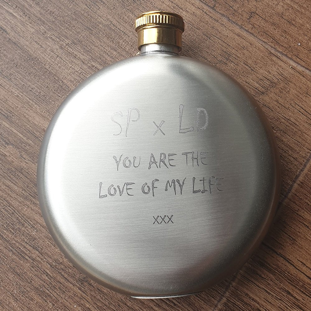 Personalised 5oz Round Gold Porthole Hip Flask | Giftware Engraved