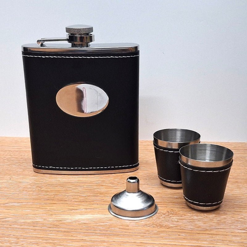 Personalised 7oz Leather Hip Flask and Cup Gift Set | Giftware Engraved