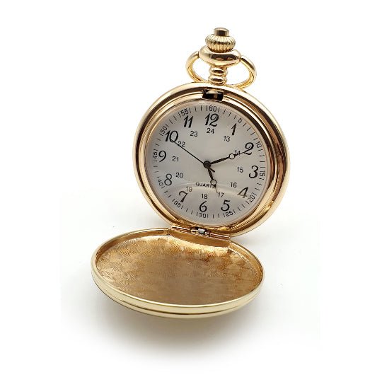 Personalised Gold Plated Quartz Pocket Watch - Arabic Numerals - Giftware Engraved