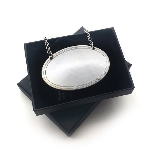 Personalised Handmade Oval Pewter Decanter Wine Bottle Label Tag | Giftware Engraved