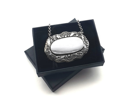 Personalised Handmade Pewter Shell Leaf Decanter Wine Bottle Label Tag | Giftware Engraved