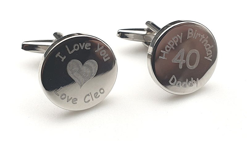 Personalised Round Cufflinks - Smart Office Wedding Suit Dresswear - Choice of Colours - Giftware Engraved