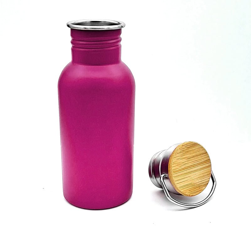 Personalised Travel Bottle with Bamboo Lid Handle - 500ml - Choose Colour - Giftware Engraved