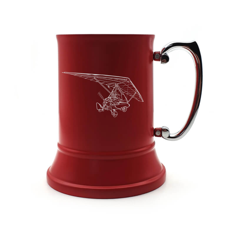 Pegasus Microlight aircraft steel tankard digital engraving mockup / engraving preview