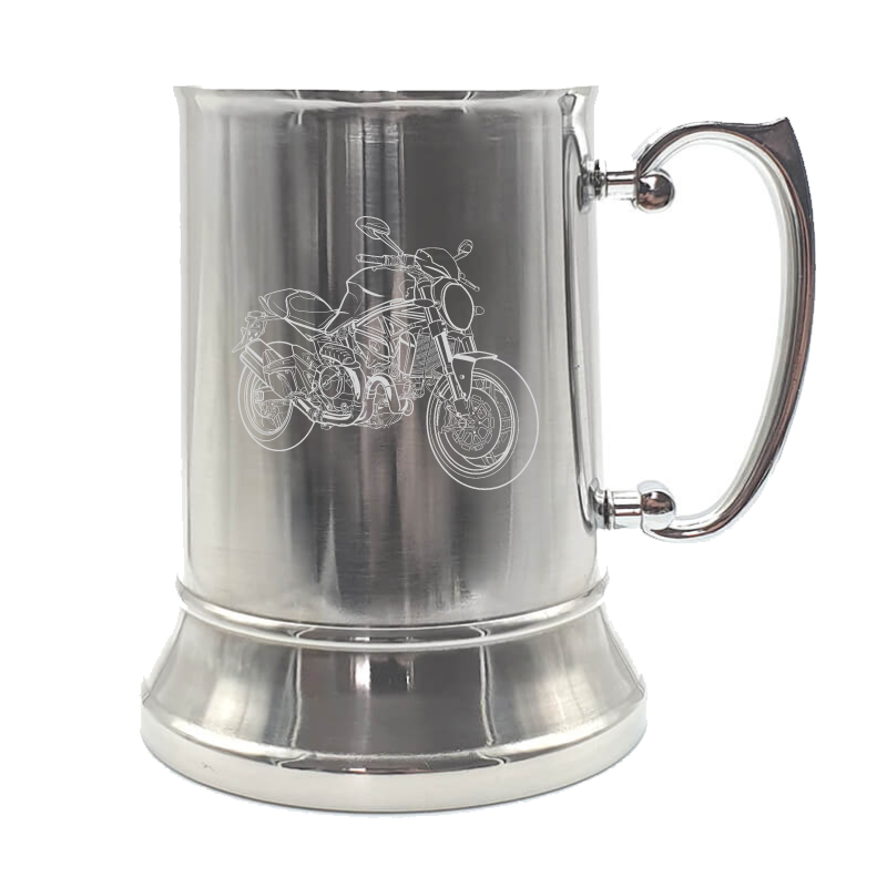 Ducati Monster motorcycle steel tankard digital engraving mockup / engraving preview