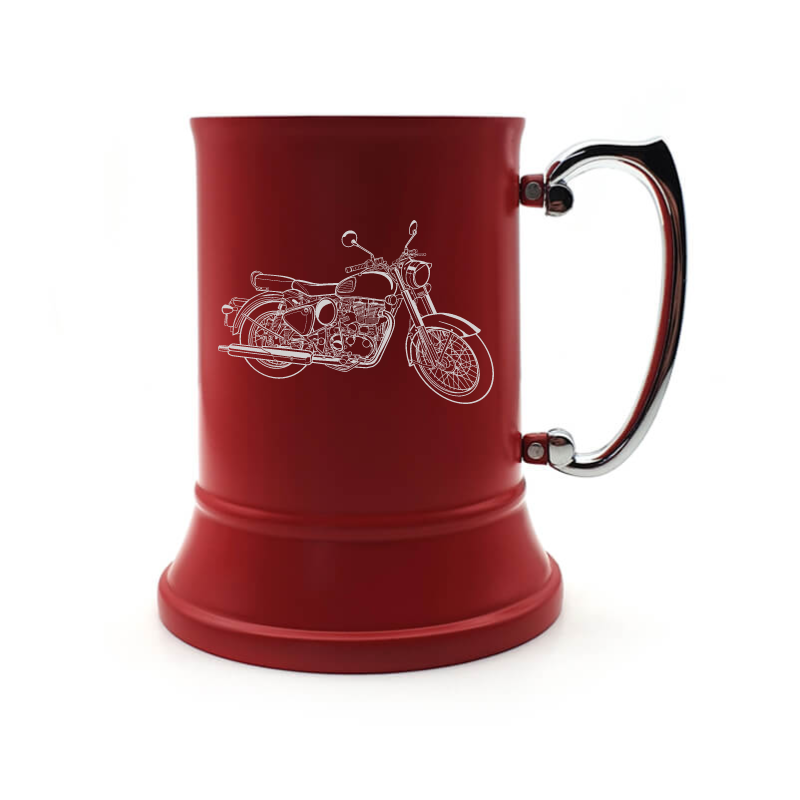 Enfield Classic 500 motorcycle steel tankard digital engraving mockup / engraving preview