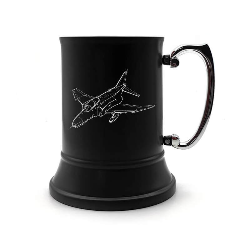 f4 phantom aircraft steel tankard mug digital engraving mockup / engraving preview