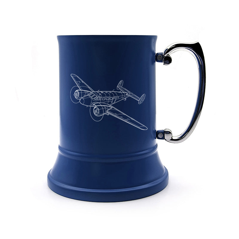 vintage beecraft 18 aircraft steel tankard digital engraving mockup / engraving preview