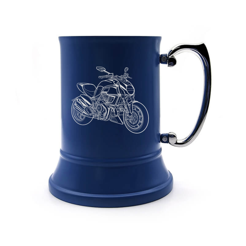 ducati diavel motorcycle steel tankard mug digital engraving mockup / engraving preview
