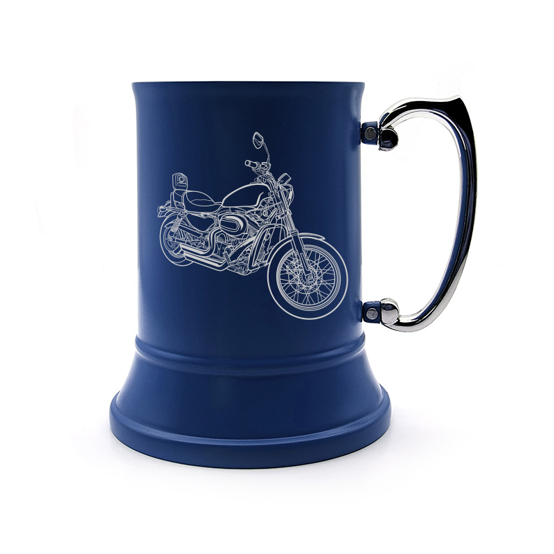 hd sportster 883 motorcycle steel tankard mug digital engraving mockup / engraving preview