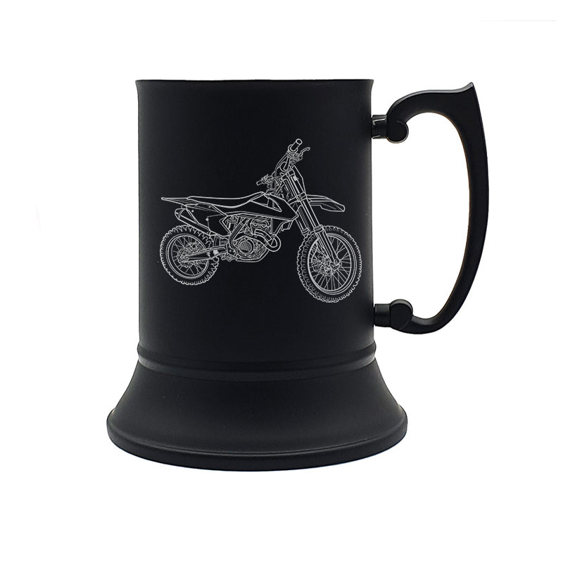 ktm sfx 350 motorcycle steel tankard digital engraving mockup / engraving preview