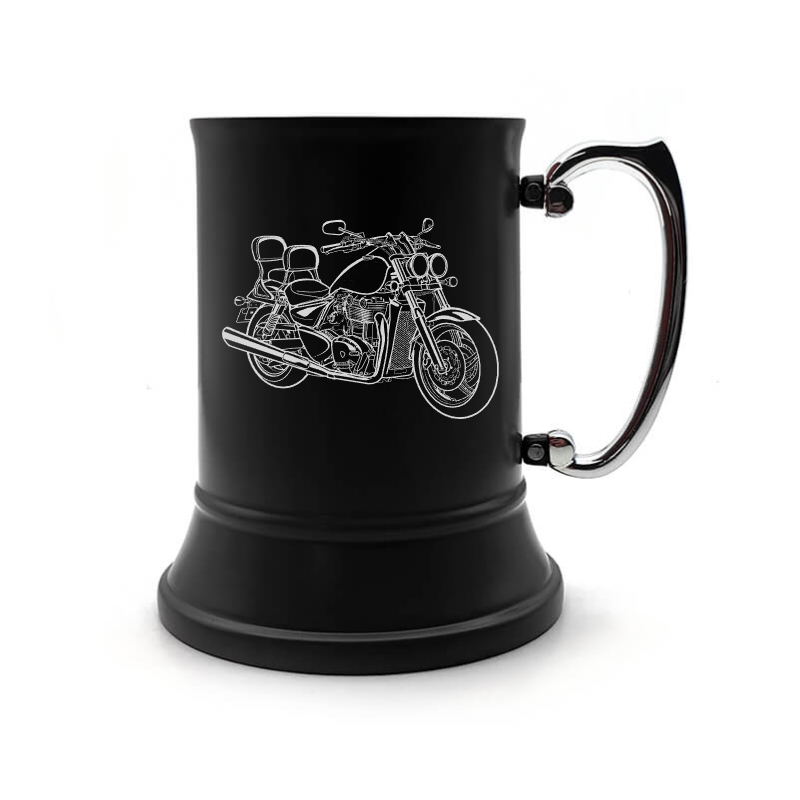 tri thunderbird motorcycle steel tankard mug digital engraving mockup / engraving preview