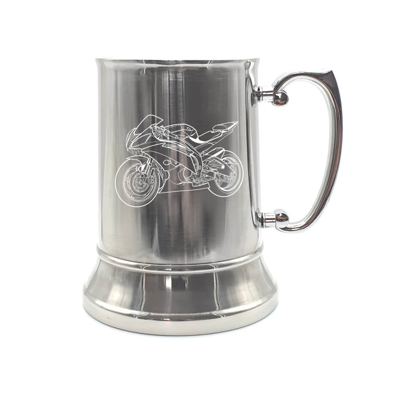 yam r6 motorcycle steel tankard mug digital engraving mockup / engraving preview