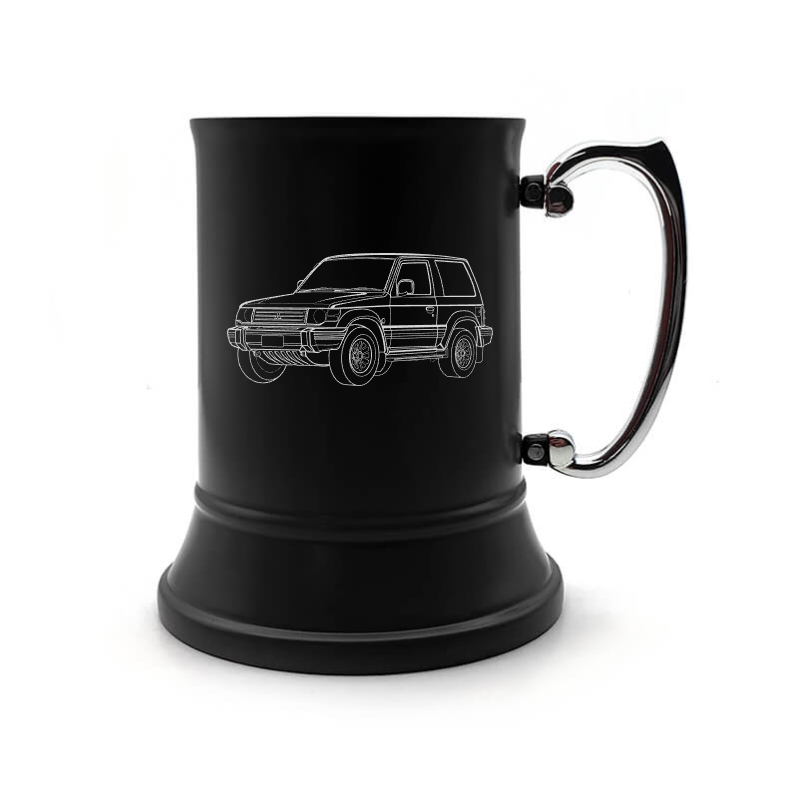 miti pajero shogun steel tankard mug digital engraving mockup / engraving preview