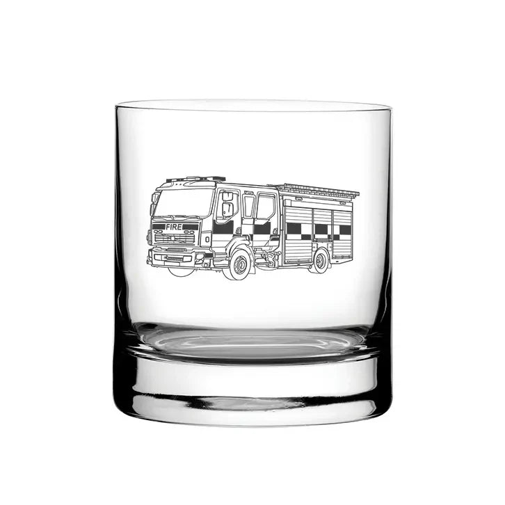 Fire Engine Truck glass tumbler – digital engraving mockup / engraving preview
