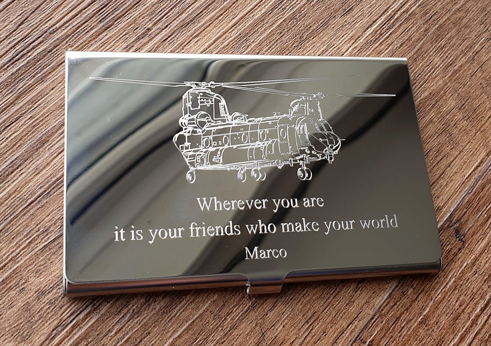 Gliders, Aircraft  and Helicopter Aviation Themed Business Card Holder and Wallet Selection | Giftware Engraved