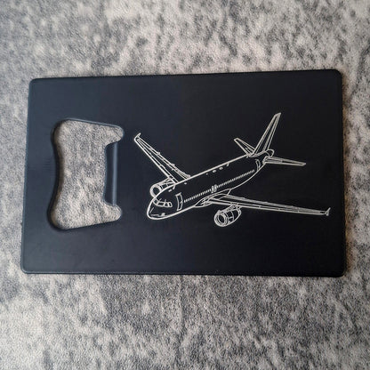Airbus A320 aircraft artwork engraved on Black Coated Bottle opener