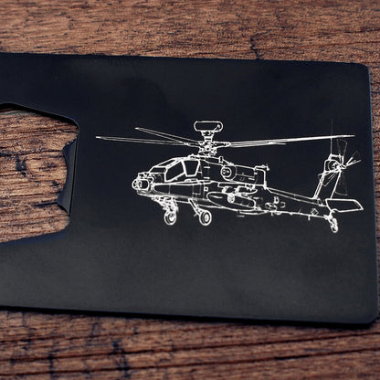 Apache Artwork engraved on a black bottle opener