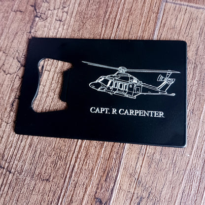 AgustaWestland AW139 Helicopter engraved on a credit card sized bottle opener