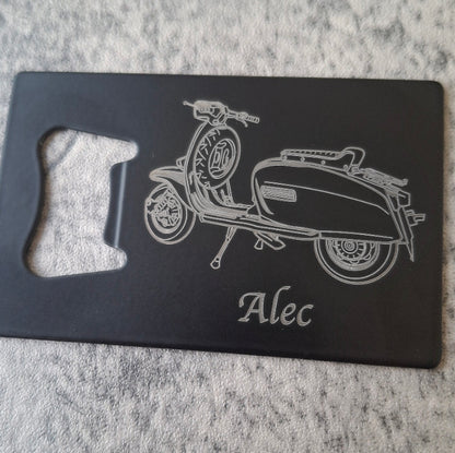 Black Bottle Opener with lamb scooter artwork
