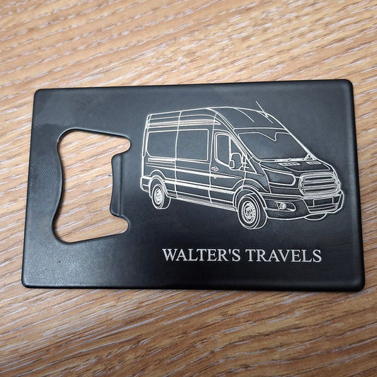 Transit Van artwork engraved on Black Bottle Opener