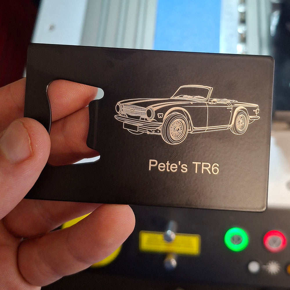 Our Triumph TR6 Sports Car artwork engraved on Black Bottle Opener