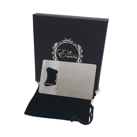Silver Credit Card Bottle Opener with Giftbox and velveteen bag