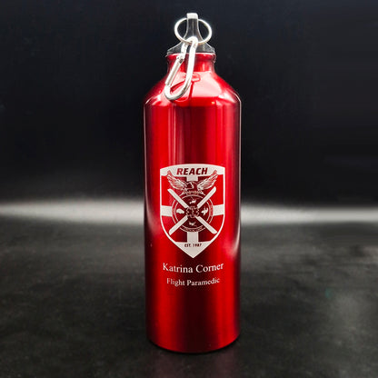Red Sports Bottle with Clip and Flight Paramedic logo engraved