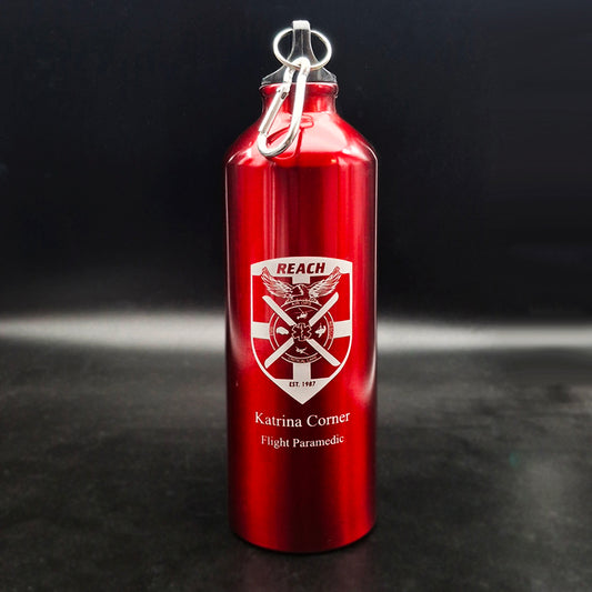Red Sports Bottle with Clip and Flight Paramedic logo engraved