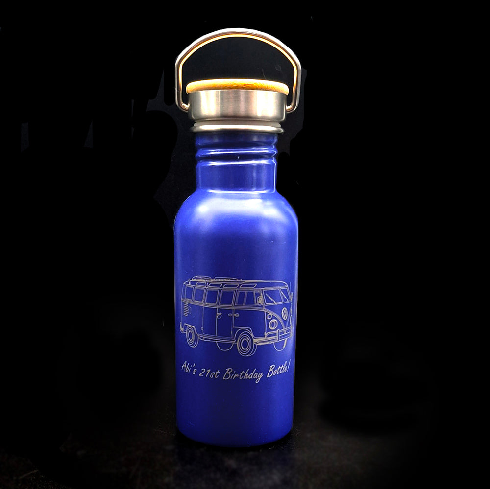 Blue Hippy Campervan Bamboo Lid Bottle with Handle