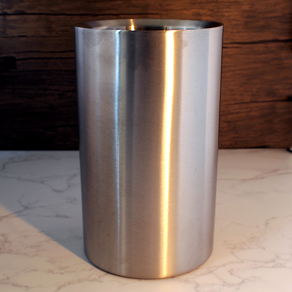 close up of empty steel wine cooler