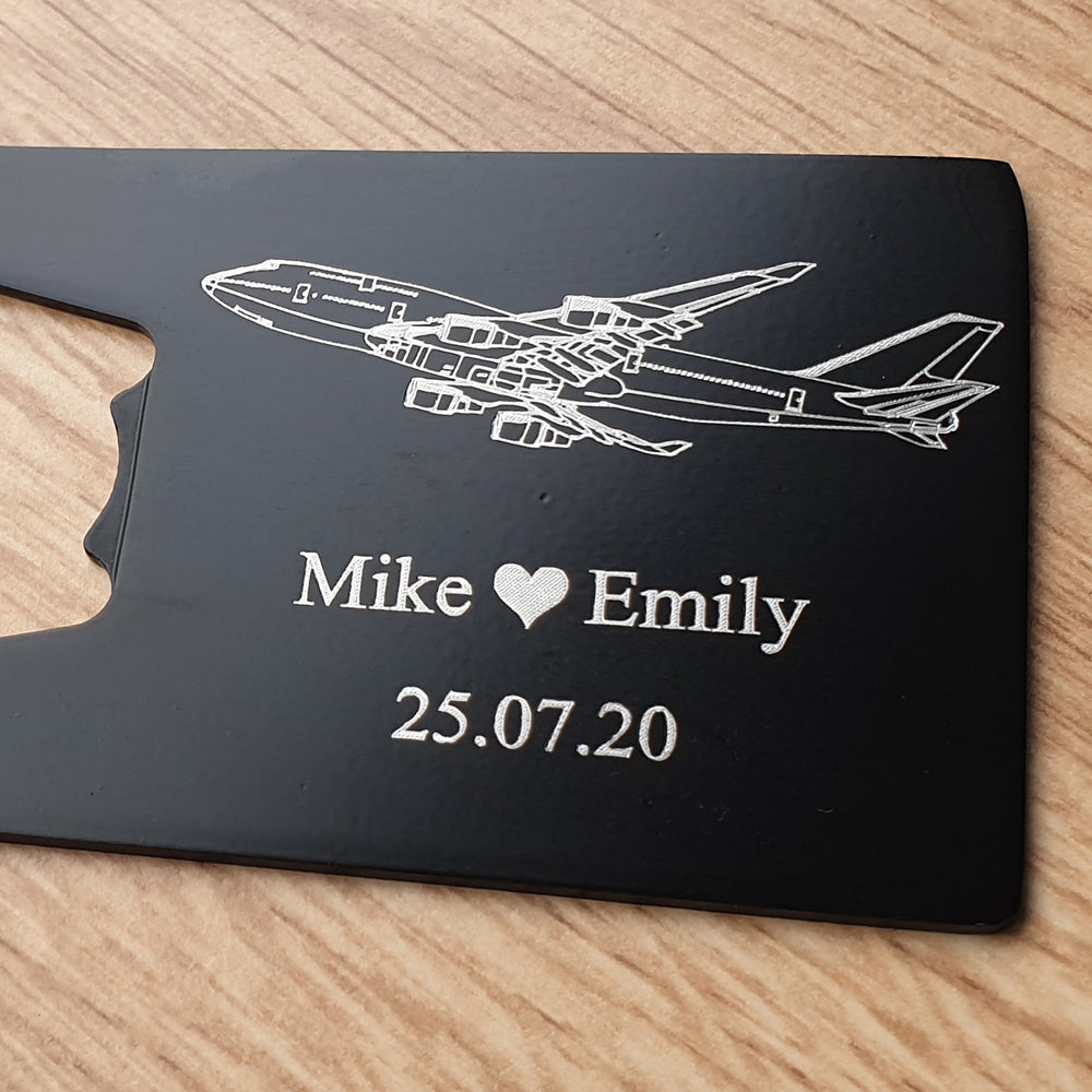 Boeing 747 Aircraft Engraved on Black Bottle Opener | Giftware Engraved