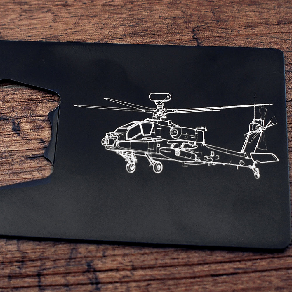 Apache Helicopter on Black Bottle Opener | Giftware Engraved