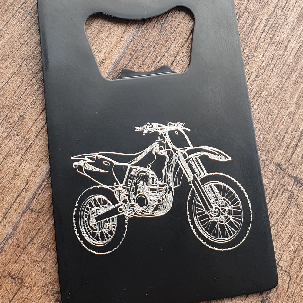 Motocross Dirt Bike Engraved on Black Bottle Opener | Giftware Engraved